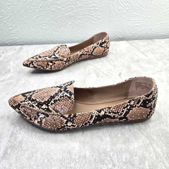 Steve Madden Shoes - Steve Madden Pointed Toe Loafers Size 10 Snake Print Studded Flat Preppy Shoes